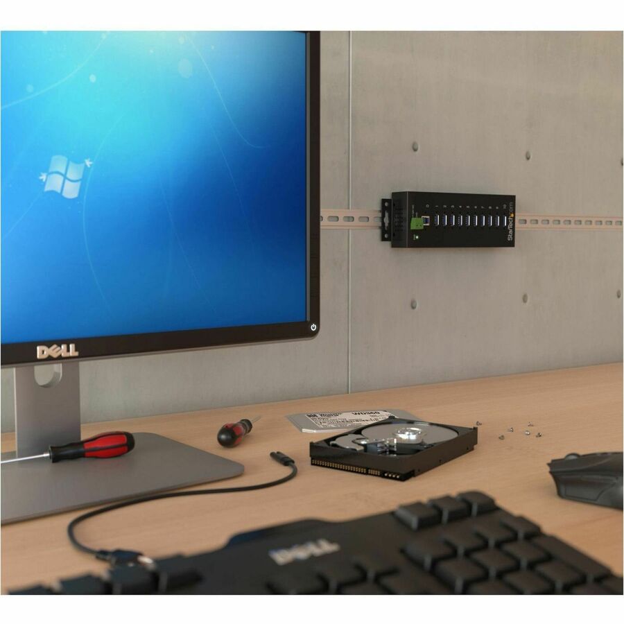 Alternate-Image1 Image for StarTech.com 10 Port Industrial USB 3.0 Hub - ESD and Surge Protection - DIN Rail or Surface-Mountable Metal Housing