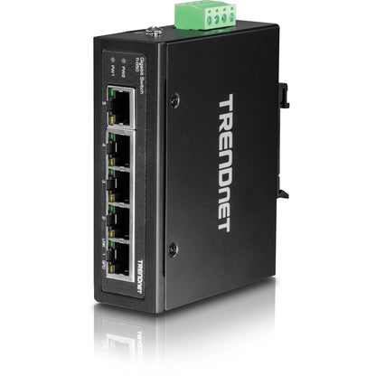 Alternate-Image2 Image for TRENDnet 5-Port Hardened Industrial Gigabit DIN-Rail Switch, TI-G50, 10 Gbps, IP50 Rated, Ethernet Splitter, NDAA & TAA Compliant, DIN-Rail and Wall Mounts Included, Lifetime Protection, Black