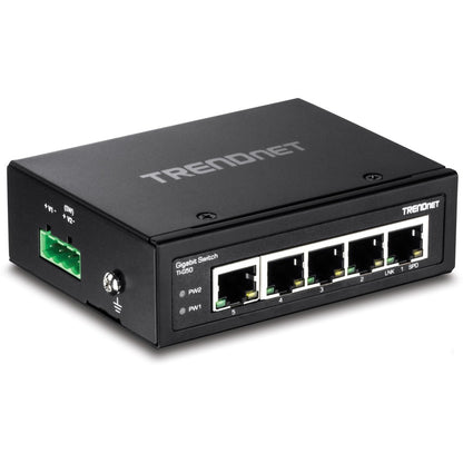 Alternate-Image3 Image for TRENDnet 5-Port Hardened Industrial Gigabit DIN-Rail Switch, TI-G50, 10 Gbps, IP50 Rated, Ethernet Splitter, NDAA & TAA Compliant, DIN-Rail and Wall Mounts Included, Lifetime Protection, Black