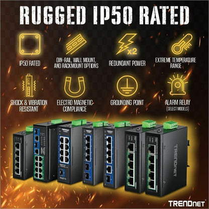 Alternate-Image3 Image for TRENDnet 8-Port Industrial Gigabit PoE+ DIN-Rail Switch, TI-PG80, 8 x Gigabit PoE+ Ports, 200W PoE Power Budget, 16Gbps Switching Capacity, NDAA TAA Compliant, Lifetime Protection