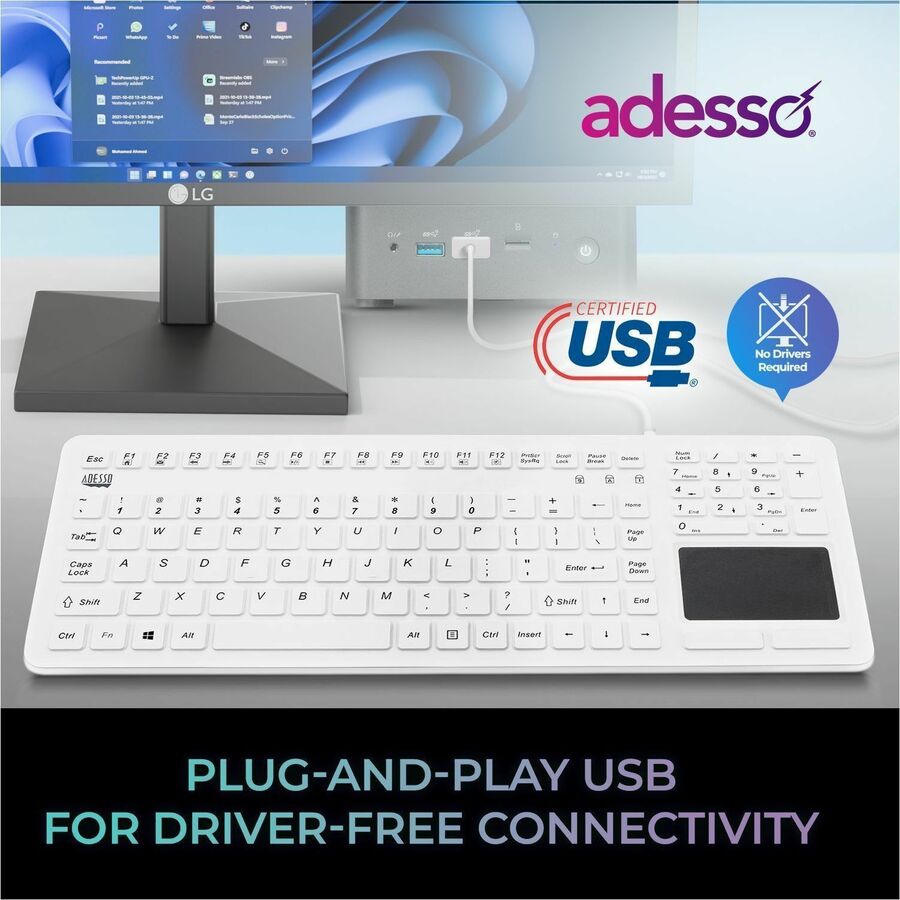 Alternate-Image3 Image for Adesso AKB-270UW Antimicrobial Waterproof TouchPad Keyboard with CoPilot AI Hotkey