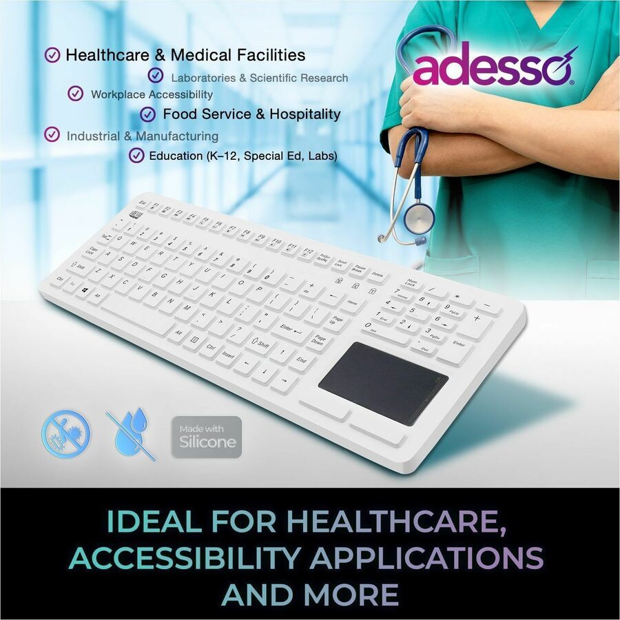 Alternate-Image5 Image for Adesso AKB-270UW Antimicrobial Waterproof TouchPad Keyboard with CoPilot AI Hotkey