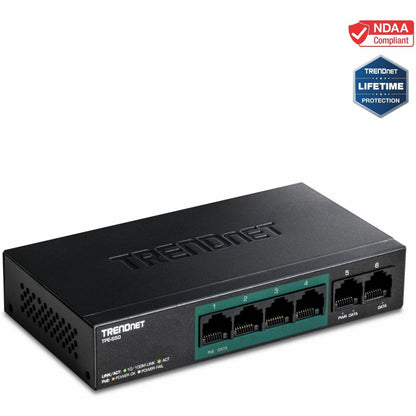 Main Image for TRENDnet 6-Port Fast Ethernet PoE+ Switch, 4 x Fast Ethernet PoE Ports, 2 x Fast Ethernet Ports, 60W PoE Budget, 1.2 Gbps Switch Capacity, Metal, Limited Lifetime Protection, Black, TPE-S50