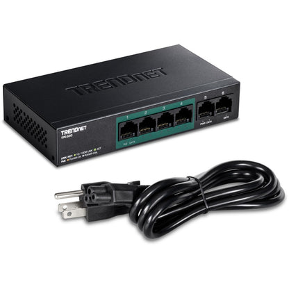 Alternate-Image3 Image for TRENDnet 6-Port Fast Ethernet PoE+ Switch, 4 x Fast Ethernet PoE Ports, 2 x Fast Ethernet Ports, 60W PoE Budget, 1.2 Gbps Switch Capacity, Metal, Limited Lifetime Protection, Black, TPE-S50