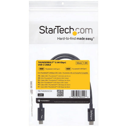 Alternate-Image5 Image for StarTech.com 50cm (1.6ft) Thunderbolt 3 Cable, 40Gbps, 100W PD, 4K/5K Video, Thunderbolt-Certified, Compatible w/ TB4/USB 3.2/DisplayPort