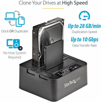 Alternate-Image1 Image for StarTech.com Standalone Hard Drive Duplicator, External Dual Bay HDD/SSD Cloner/Copier, USB 3.1 to SATA Drive Docking Station, Disk Cloner