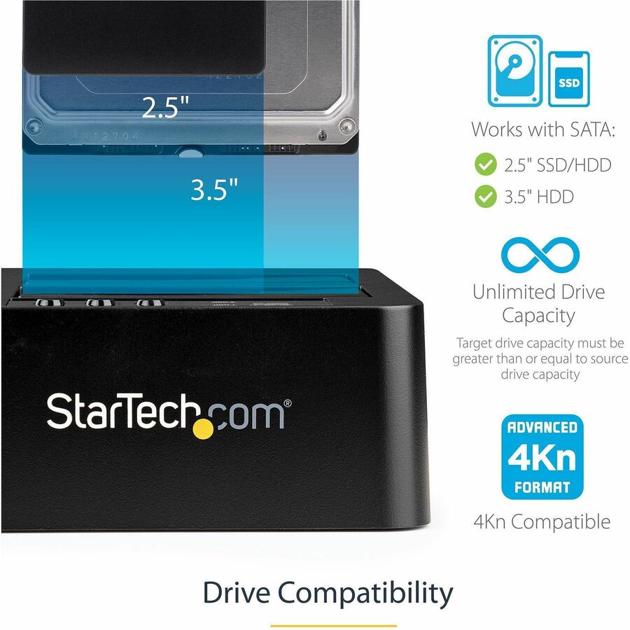 Alternate-Image2 Image for StarTech.com Standalone Hard Drive Duplicator, External Dual Bay HDD/SSD Cloner/Copier, USB 3.1 to SATA Drive Docking Station, Disk Cloner