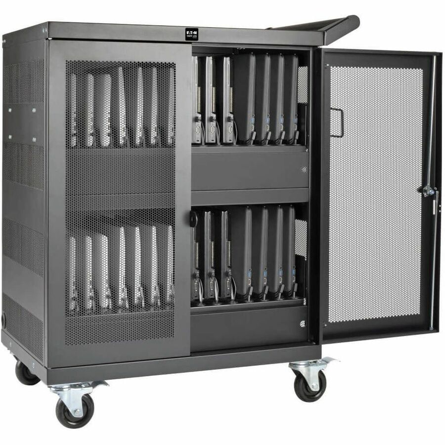 Alternate-Image2 Image for Eaton Tripp Lite Series Multi-Device Charging Cart, 32 AC Outlets, Chromebooks and Laptops, Wall-Mount Option, Black