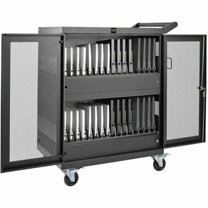 Alternate-Image1 Image for Eaton Tripp Lite Series Multi-Device Charging Cart, 32 AC Outlets, Chromebooks and Laptops, Wall-Mount Option, Black