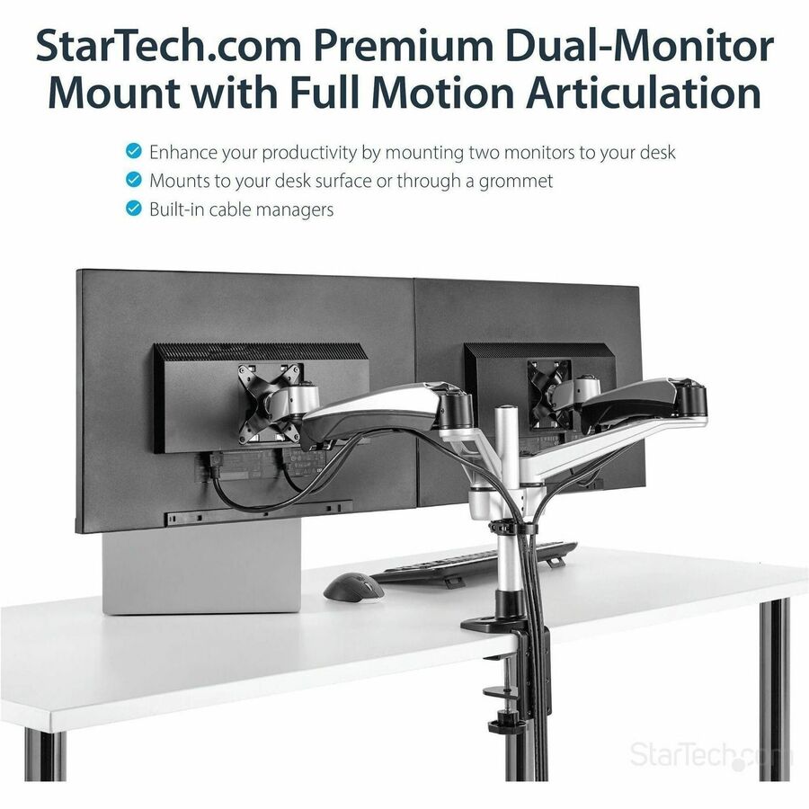 Alternate-Image1 Image for StarTech.com Desk Mount Dual Monitor Arm, Full Motion, Premium Dual Monitor Mount for up to 30"(19.8lb/9kg) VESA Mount Monitors, Tool-less