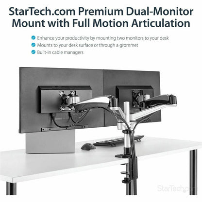 Alternate-Image1 Image for StarTech.com Desk Mount Dual Monitor Arm, Full Motion, Premium Dual Monitor Mount for up to 30"(19.8lb/9kg) VESA Mount Monitors, Tool-less