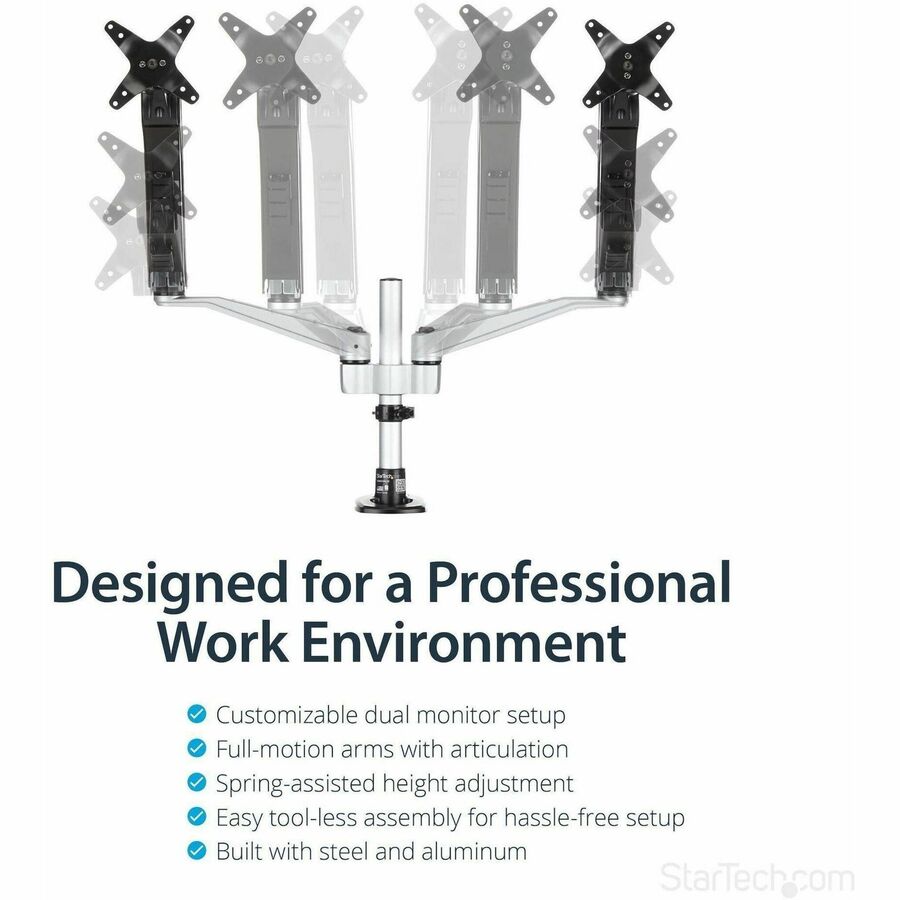 Alternate-Image2 Image for StarTech.com Desk Mount Dual Monitor Arm, Full Motion, Premium Dual Monitor Mount for up to 30"(19.8lb/9kg) VESA Mount Monitors, Tool-less