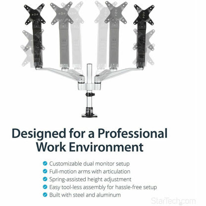 Alternate-Image2 Image for StarTech.com Desk Mount Dual Monitor Arm, Full Motion, Premium Dual Monitor Mount for up to 30"(19.8lb/9kg) VESA Mount Monitors, Tool-less