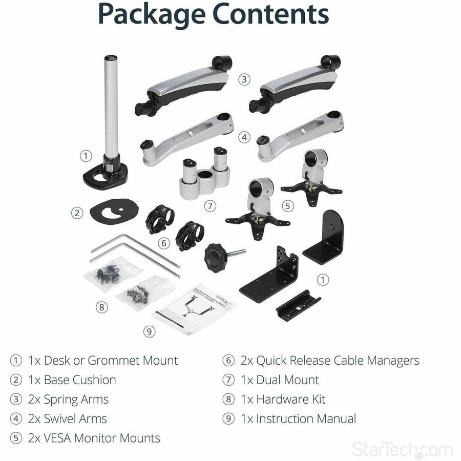 Alternate-Image5 Image for StarTech.com Desk Mount Dual Monitor Arm, Full Motion, Premium Dual Monitor Mount for up to 30"(19.8lb/9kg) VESA Mount Monitors, Tool-less