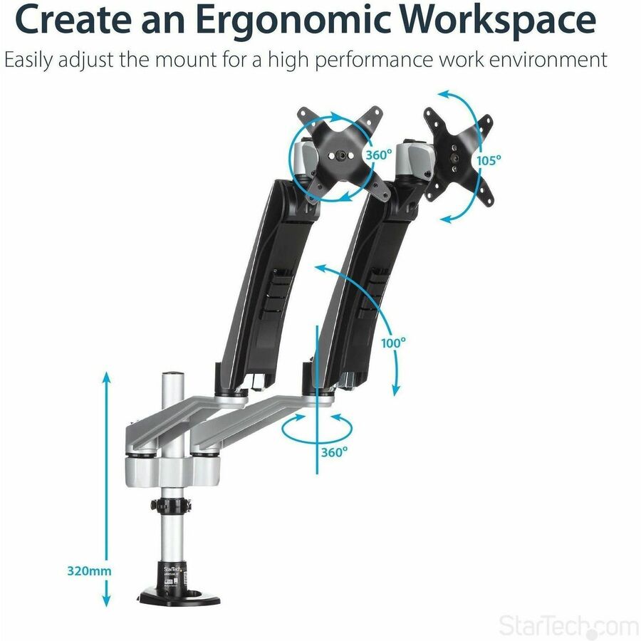 Alternate-Image4 Image for StarTech.com Desk Mount Dual Monitor Arm, Full Motion, Premium Dual Monitor Mount for up to 30"(19.8lb/9kg) VESA Mount Monitors, Tool-less