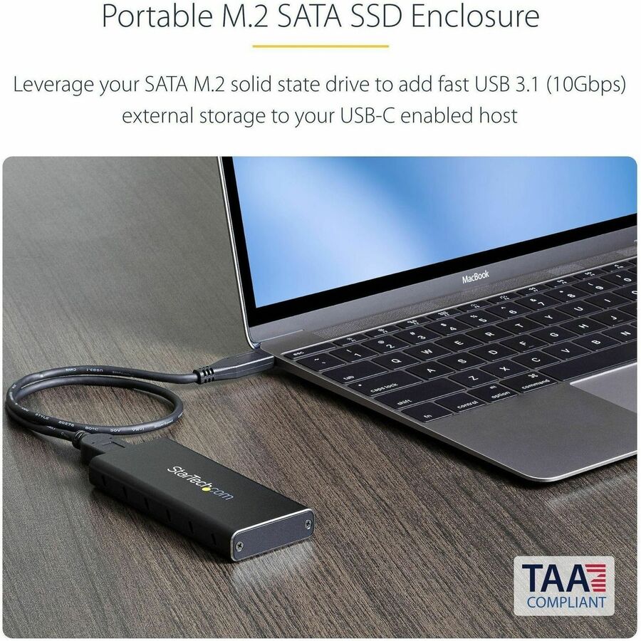 Alternate-Image1 Image for StarTech.com M.2 SSD Enclosure for M.2 SATA SSDs - USB 3.1 (10Gbps) with USB-C Cable - External Enclosure for USB-C Host - Aluminum