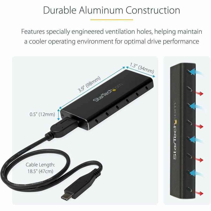 Alternate-Image5 Image for StarTech.com M.2 SSD Enclosure for M.2 SATA SSDs - USB 3.1 (10Gbps) with USB-C Cable - External Enclosure for USB-C Host - Aluminum