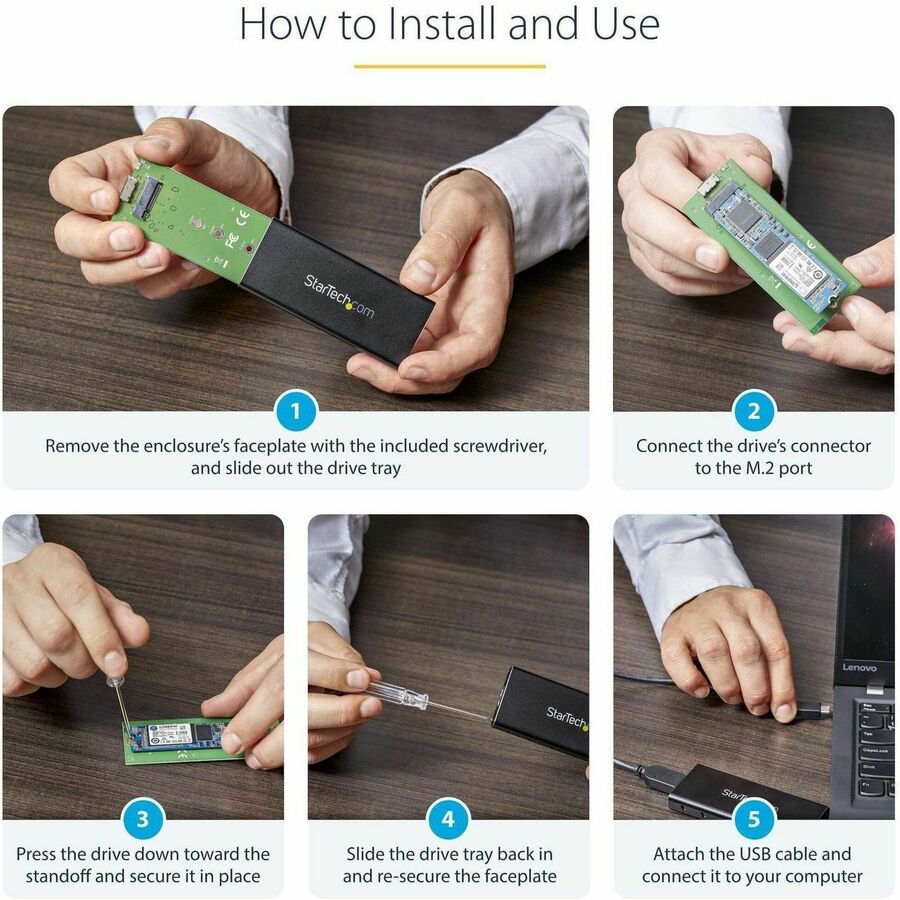 Alternate-Image6 Image for StarTech.com M.2 SSD Enclosure for M.2 SATA SSDs - USB 3.1 (10Gbps) with USB-C Cable - External Enclosure for USB-C Host - Aluminum