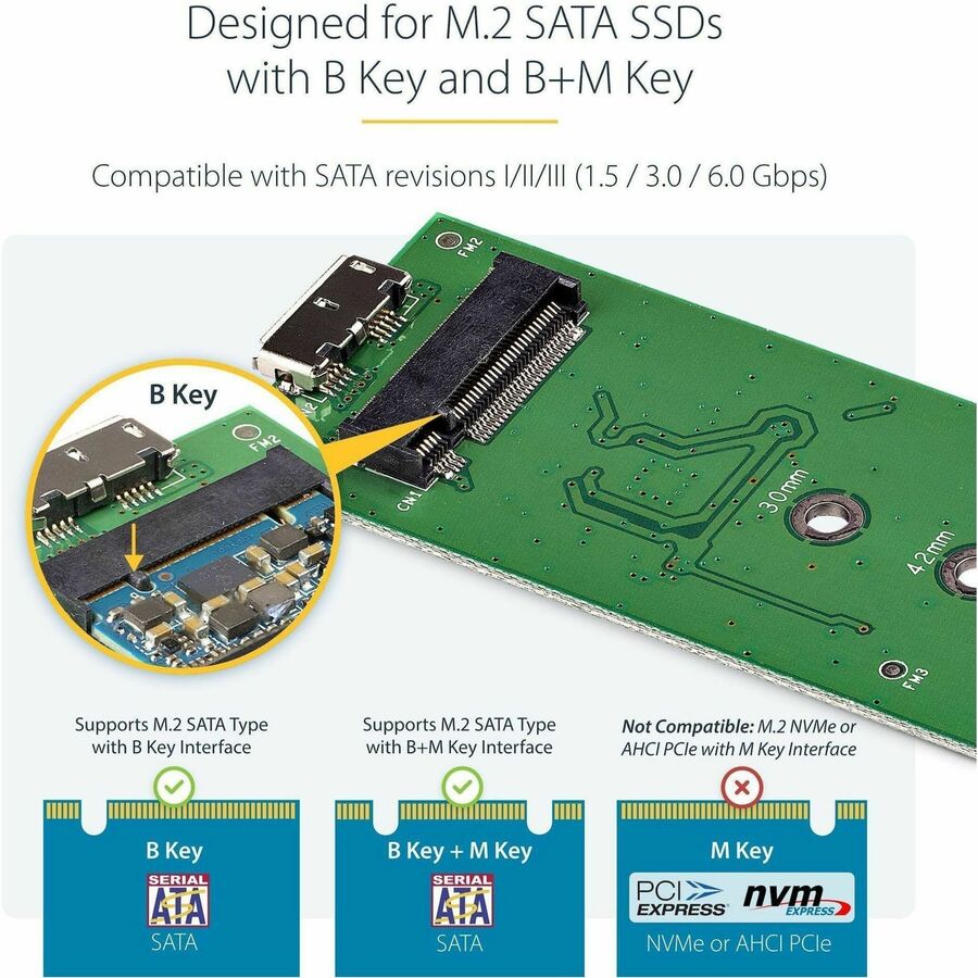 Alternate-Image2 Image for StarTech.com M.2 SSD Enclosure for M.2 SATA SSDs - USB 3.1 (10Gbps) with USB-C Cable - External Enclosure for USB-C Host - Aluminum