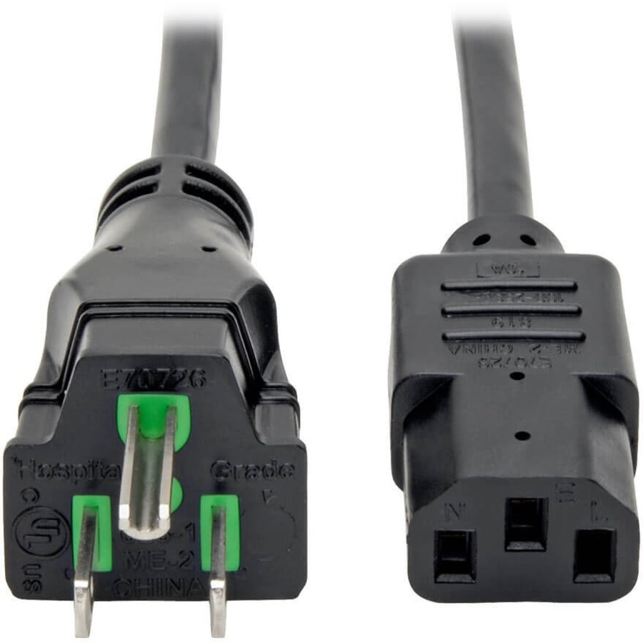 Main Image for Eaton Tripp Lite Series Hospital-Grade Power Cord, NEMA 5-15P to C13 - Green Dot, 15A, 125V, 14 AWG, 25 ft. (7.62 m), Black
