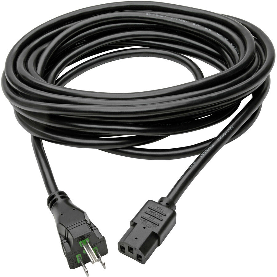 Alternate-Image1 Image for Eaton Tripp Lite Series Hospital-Grade Power Cord, NEMA 5-15P to C13 - Green Dot, 15A, 125V, 14 AWG, 25 ft. (7.62 m), Black