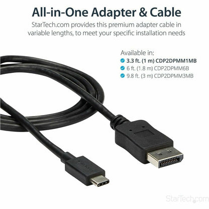 Alternate-Image2 Image for StarTech.com 3ft/1m USB C to DisplayPort 1.2 Cable 4K 60Hz - USB Type-C to DP Video Adapter Monitor Cable HBR2 - TB3 Compatible - Black