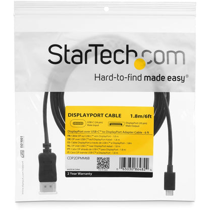 Alternate-Image5 Image for StarTech.com 6ft/1.8m USB C to DisplayPort 1.2 Cable 4K 60Hz - USB Type-C to DP Video Adapter Monitor Cable HBR2 - TB3 Compatible - Black