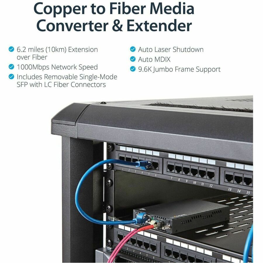 Alternate-Image1 Image for StarTech.com Gigabit Ethernet Copper-to-Fiber Media Converter - SM LC - 10 km - Ethernet Media Converter - GbE Converter