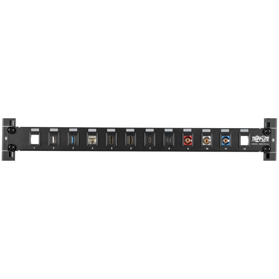 Alternate-Image1 Image for Eaton Tripp Lite Series 12-Port 1U Rack-Mount Unshielded Blank Keystone/Multimedia Patch Panel, RJ45 Ethernet, USB, HDMI, Cat5e/6