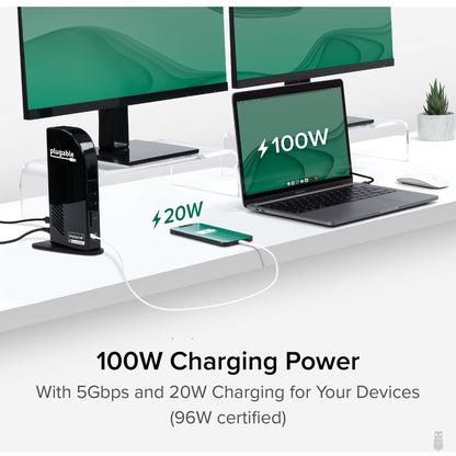 Alternate-Image3 Image for Plugable 13-in-1 USB-C Triple Monitor Docking Station with 100W Charging, Compatible with Windows, Mac, and Chrome with Thunderbolt 3 / 4 or USB-C