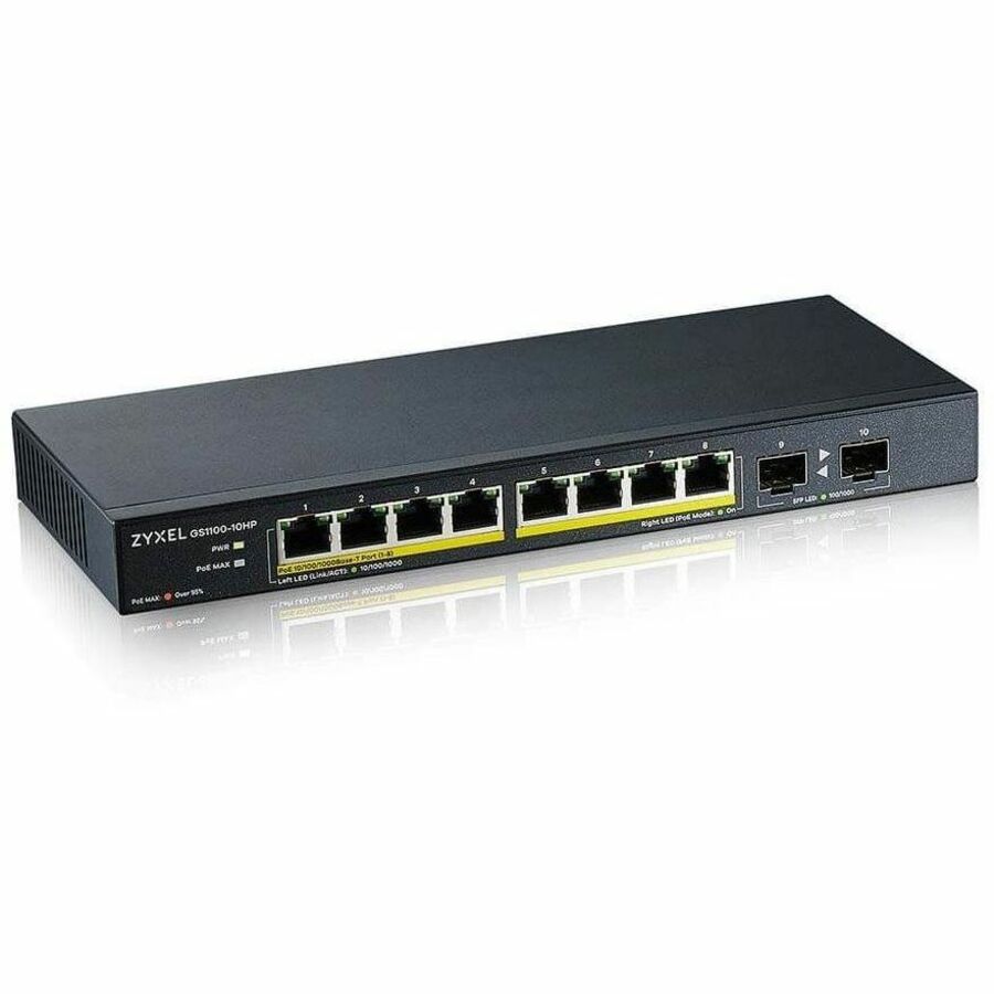 Alternate-Image1 Image for ZYXEL GS1100-10HP 8-Port Gigabit PoE Switch | 8 PoE+ Ports at 130W with 2 SFP Uplinks