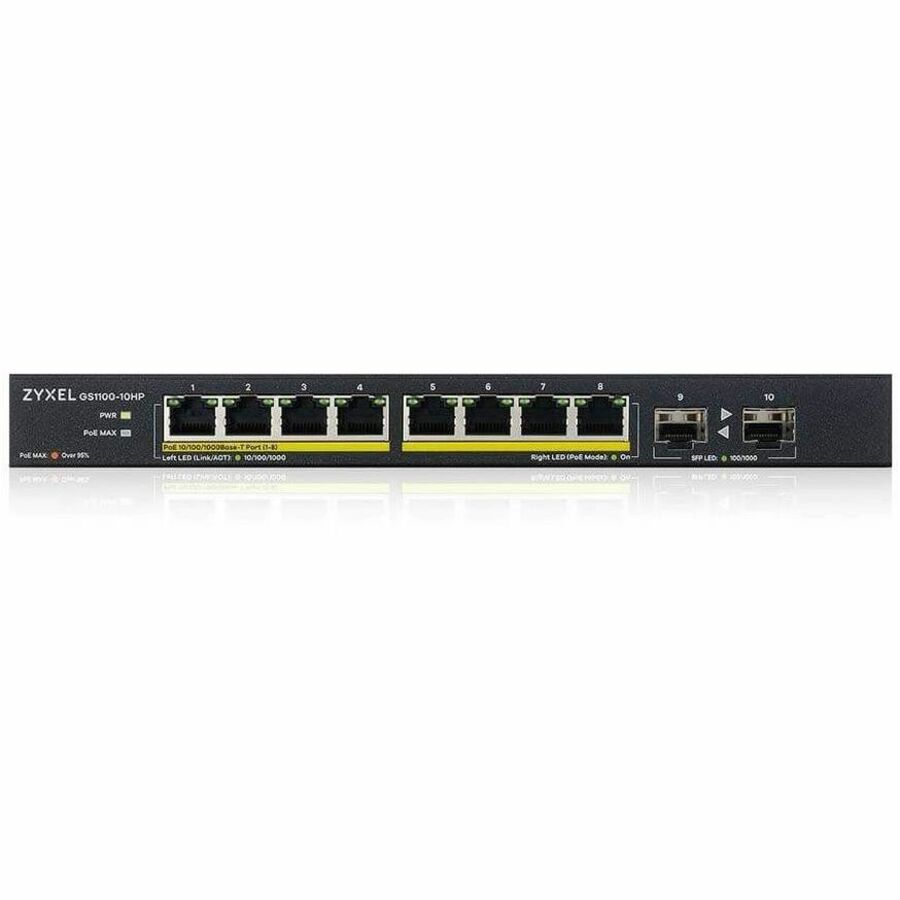 Alternate-Image2 Image for ZYXEL GS1100-10HP 8-Port Gigabit PoE Switch | 8 PoE+ Ports at 130W with 2 SFP Uplinks
