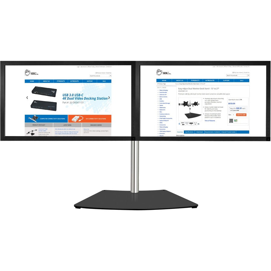 Front Image for SIIG Easy-Adjust Dual Monitor Desk Stand - 13" to 27"