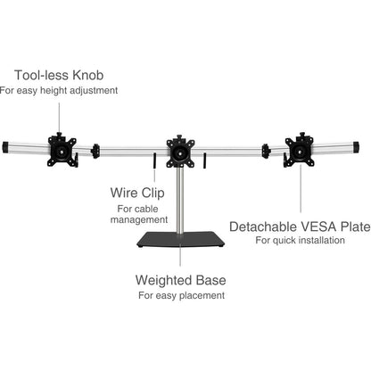 Alternate-Image5 Image for SIIG Premium Aluminum Freestanding Triple Monitor desk stand - 13" to 27" - Max Load 17.6 lbs each