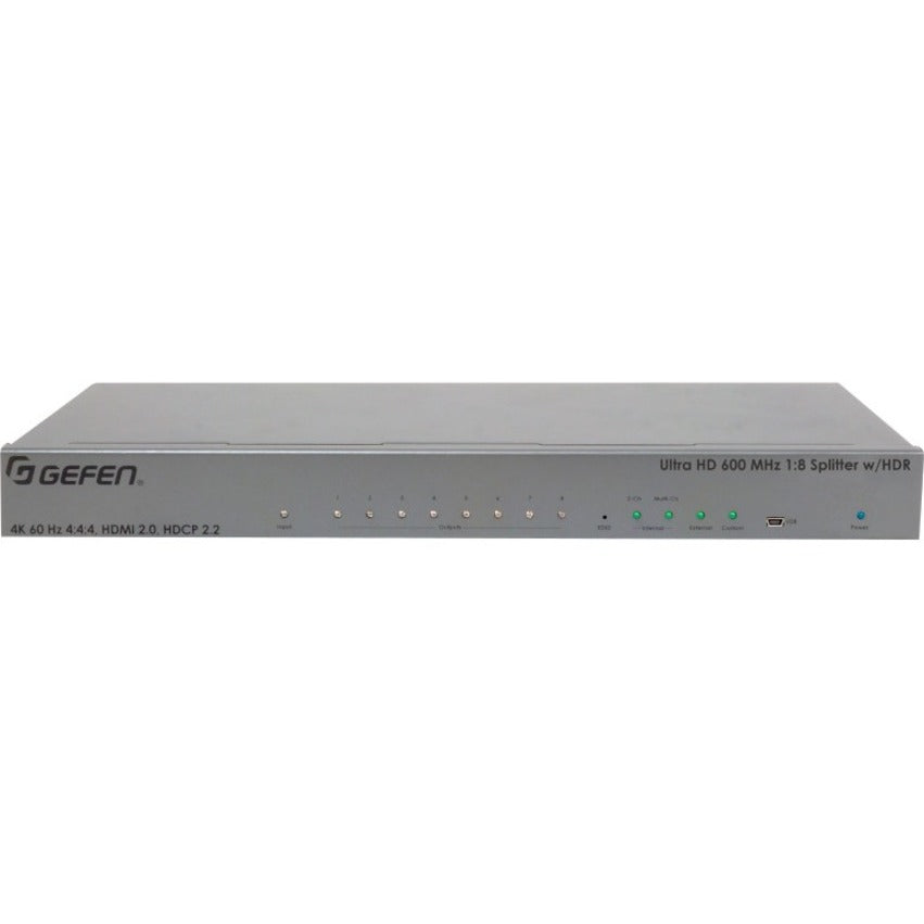 Front Image for Gefen 4K Ultra HD 600 MHz HDMI Splitter, 8x Ultra HD Display, 4K 60Hz, HDR, Deep Color, HDCP 2.2, Dolby Atmos, DTS-X, 3D Pass-Through, Cascading, EDID Management, Audio Control, Video Distribution