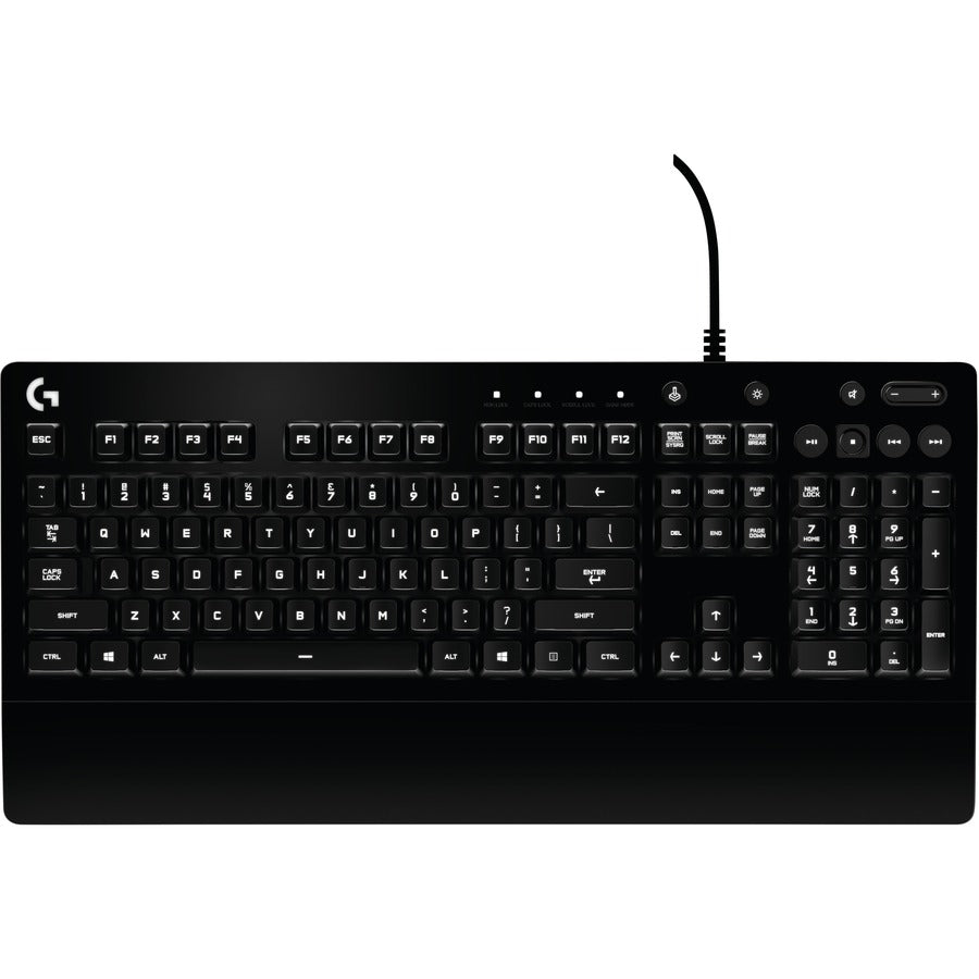 Top Image for Logitech G213 Prodigy Gaming Keyboard - Wired RGB Backlit Keyboard with Mech-dome Keys, Palm Rest, Adjustable Feet, Media Controls, USB, Compatible with Windows