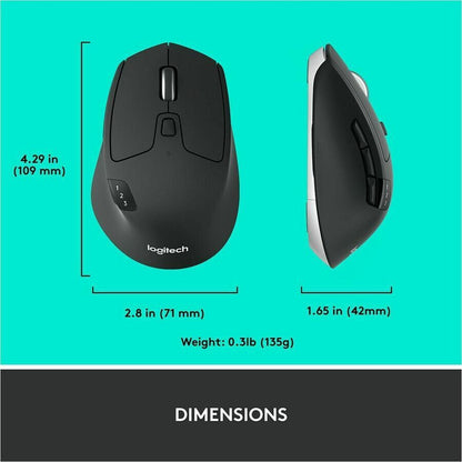 Alternate-Image9 Image for Logitech M720 Triathlon Multi-Device Wireless Mouse, Bluetooth, USB Unifying Receiver, 1000 DPI, 8 Buttons, Black