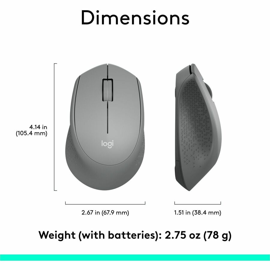 Alternate-Image7 Image for Logitech M330 SILENT PLUS Wireless Mouse, 2.4GHz with USB Receiver, Optical Tracking, Quiet & Lightweight, Gray