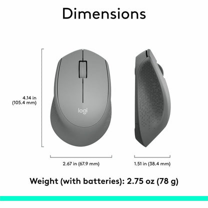 Alternate-Image7 Image for Logitech M330 SILENT PLUS Wireless Mouse, 2.4GHz with USB Receiver, Optical Tracking, Quiet & Lightweight, Gray