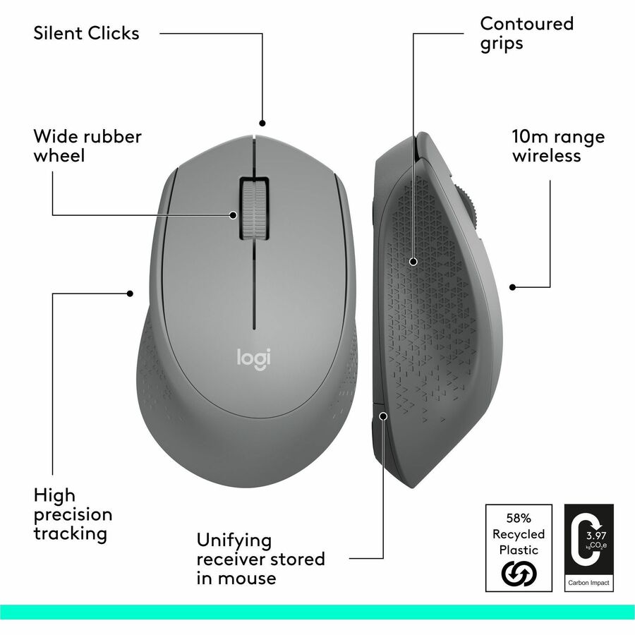 Alternate-Image6 Image for Logitech M330 SILENT PLUS Wireless Mouse, 2.4GHz with USB Receiver, Optical Tracking, Quiet & Lightweight, Gray