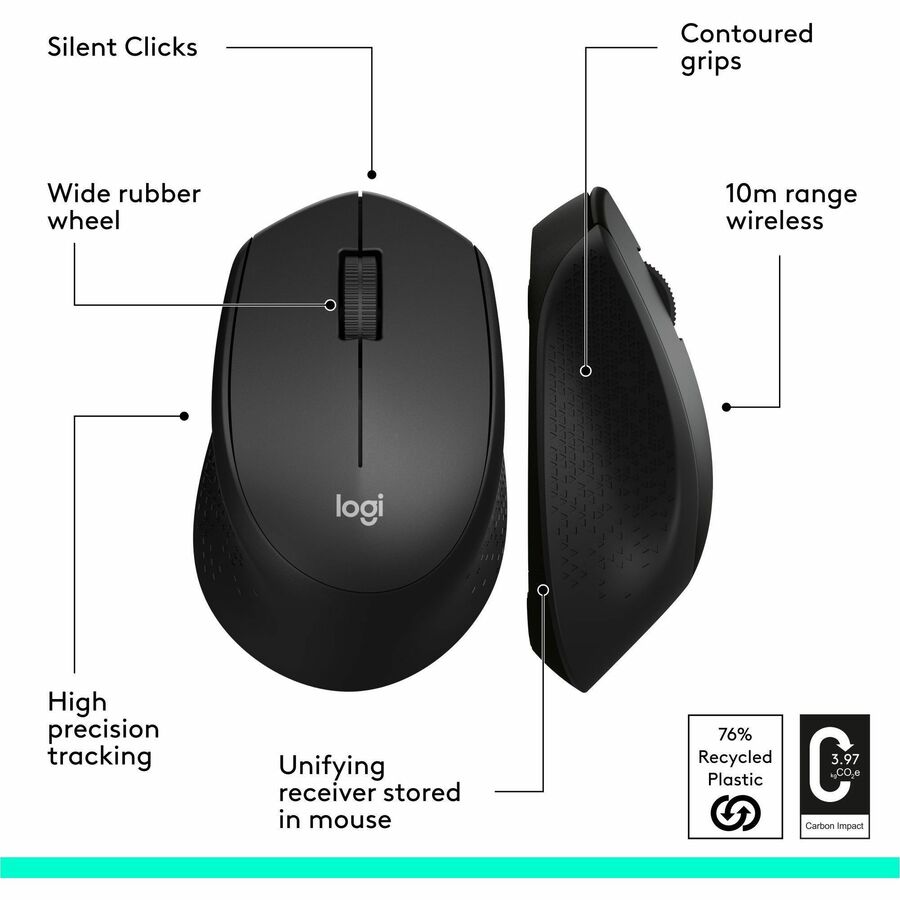 Alternate-Image6 Image for Logitech M330 SILENT PLUS Wireless Mouse, 2.4GHz with USB Receiver, Optical Tracking, Quiet & Lightweight, Black
