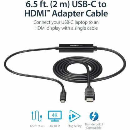 Alternate-Image1 Image for StarTech.com USB C to HDMI Cable - 6 ft / 2m - USB-C to HDMI 4K 60Hz - USB Type C to HDMI - Computer Monitor Cable