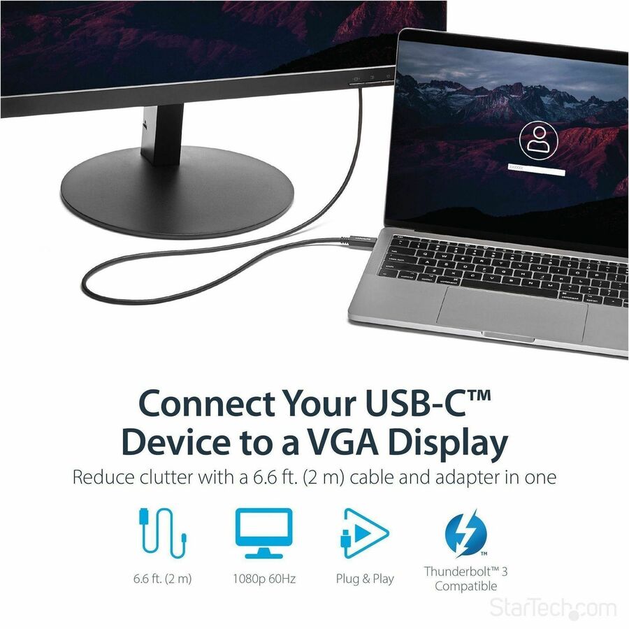 Alternate-Image1 Image for StarTech.com 6ft/2m USB C to VGA Cable - 1920x1200/1080p USB Type C DP Alt Mode to VGA Video Monitor Adapter Cable -Works w/ Thunderbolt 3