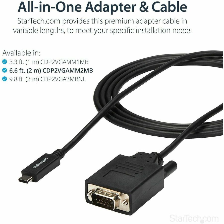 Alternate-Image2 Image for StarTech.com 6ft/2m USB C to VGA Cable - 1920x1200/1080p USB Type C DP Alt Mode to VGA Video Monitor Adapter Cable -Works w/ Thunderbolt 3