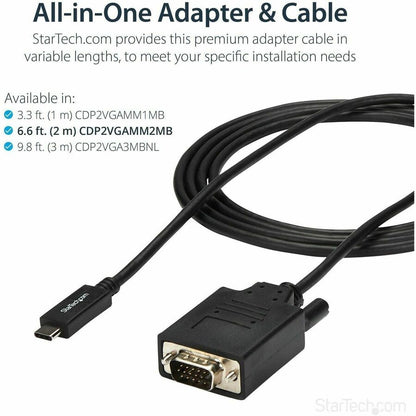 Alternate-Image2 Image for StarTech.com 6ft/2m USB C to VGA Cable - 1920x1200/1080p USB Type C DP Alt Mode to VGA Video Monitor Adapter Cable -Works w/ Thunderbolt 3