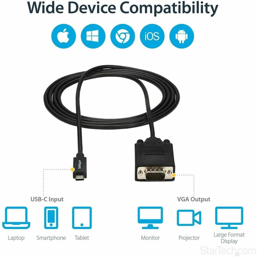 Alternate-Image4 Image for StarTech.com 6ft/2m USB C to VGA Cable - 1920x1200/1080p USB Type C DP Alt Mode to VGA Video Monitor Adapter Cable -Works w/ Thunderbolt 3