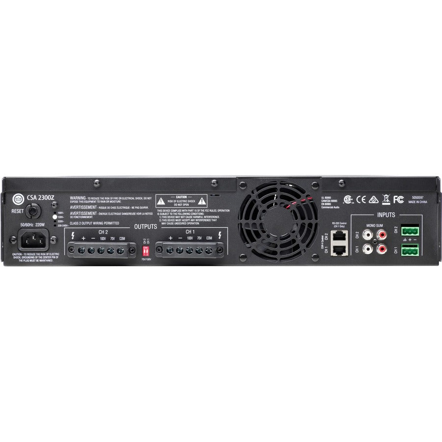 Rear Image for JBL Commercial Commercial 2300Z Amplifier - 600 W RMS - 2 Channel - Black