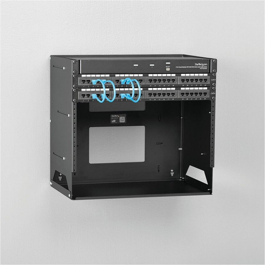 Alternate-Image5 Image for StarTech.com 2-Post 8U Open Frame Wall Mount Network Rack with Built-in Shelf and Adjustable Depth, Computer Rack for IT Equipment, TAA~