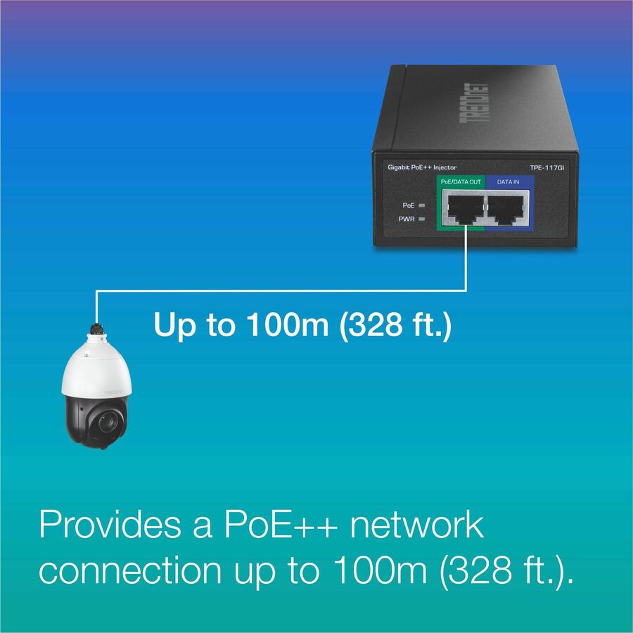 Alternate-Image7 Image for TRENDnet Gigabit PoE++ Injector, Supplies PoE (15.4W), PoE+ (30W), or PoE++ (60W), Network A PoE Device Up To 100m(328 ft), Supports IEEE 802.3af,802.at, Plug & Play, Black, TPE-117GI