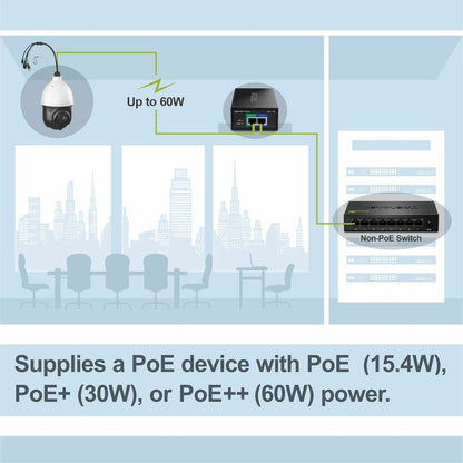 Alternate-Image9 Image for TRENDnet Gigabit PoE++ Injector, Supplies PoE (15.4W), PoE+ (30W), or PoE++ (60W), Network A PoE Device Up To 100m(328 ft), Supports IEEE 802.3af,802.at, Plug & Play, Black, TPE-117GI